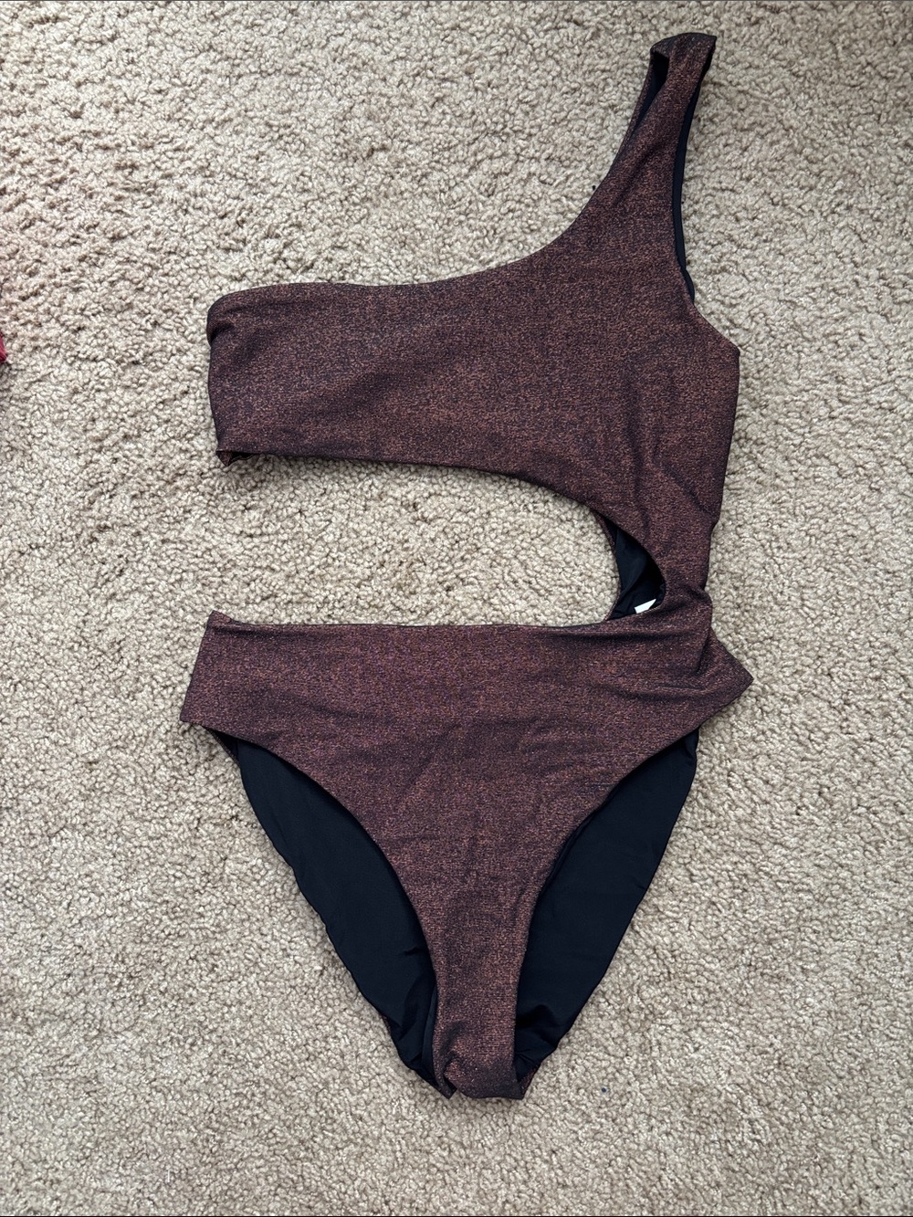 Sara Cristina One-Shoulder Cutout Shimmery Copper Bikini, worn once - Picture 1 of 4